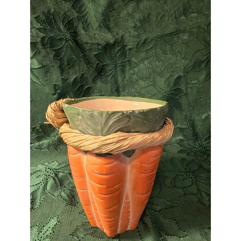 Studio Nova Ceramic Carrot Planter Pot Top Raffia Tie Farmhouse Spring Decor